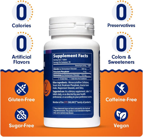 Lyte Balance Ammonium Chloride + Potassium Phosphate Supplement, 90 Tablets for Nutritional Support