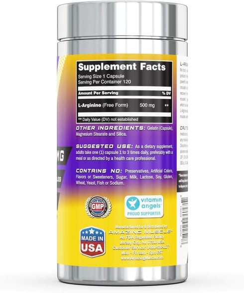 L-Arginine Essential Amino Acid Supplement, 500 Mg Per Serving, 120 Capsules