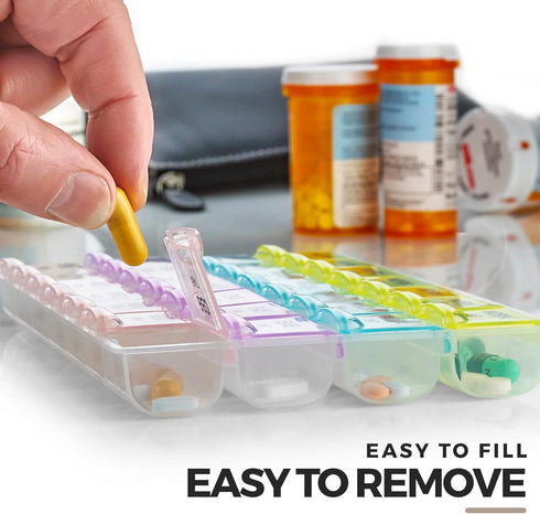 Large Pill Organizer with Weekly and Daily 4-Times-A-Day Compartments, BPA-Free, Portable Pill Boxes Case