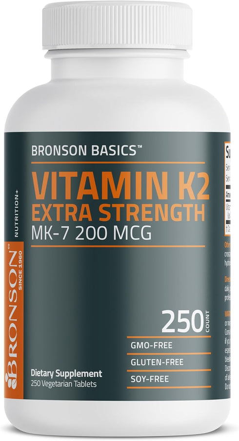Bronson Vitamin K2 MK-7, 200mcg Extra Strength, 250 Vegetarian Tablets