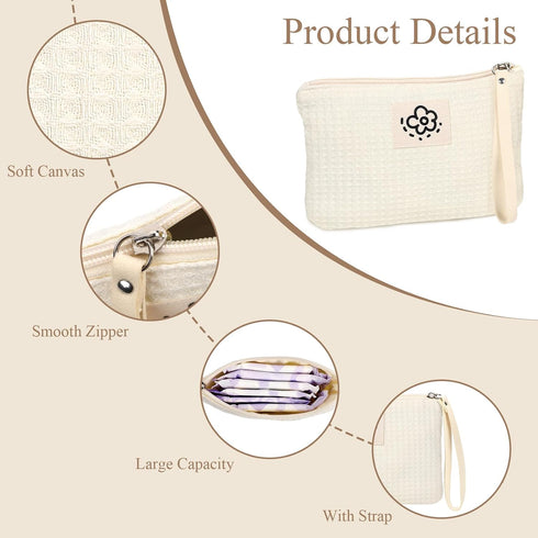 SIDESUGAR Waffle Canvas Period Pouch First Period Kit Bag Small Discreet Menstrual Cup Pad Pouch Cute Sanitary Napkin