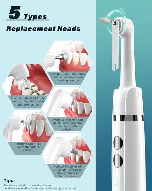 Tooth Polisher, Rechargeable Tooth Whitening Kit for Teeth Cleaning and Whitening, 3 Tooth Polish Paste and 5 Brush