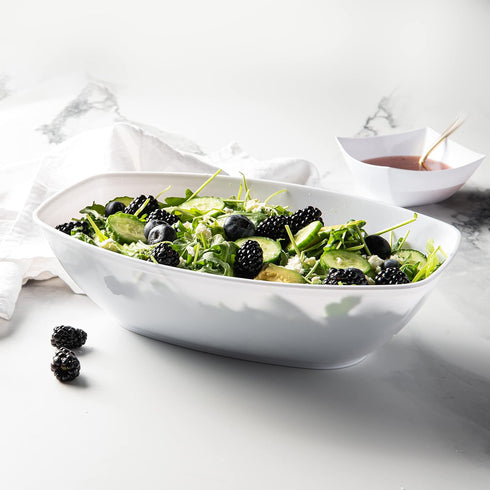 Posh Setting Disposable Oval Serving Bowls, White Plastic Serving Bowls, 4 Pack, 72 Ounce Large Plastic Disposable Party Snack, Buffet, Chips, or Salad Bowl, Heavy Duty by Posh Setting