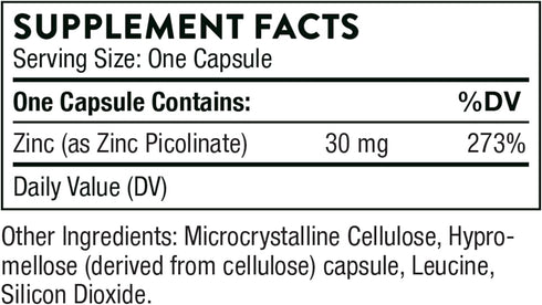 Thorne Zinc Picolinate 30 mg - Well-Absorbed Zinc Supplement for Growth and Immune Function - 60 Capsules