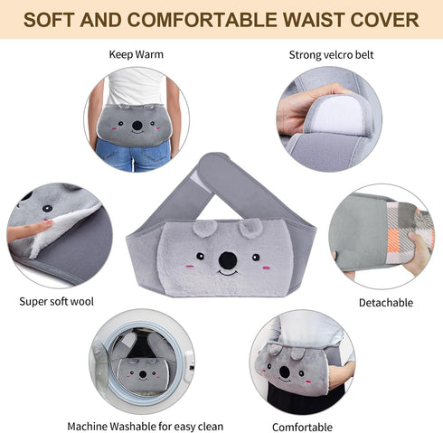 Toxin 1L 130cm Hot Water Bottle wtih Cover, Hot Water Bag, Rubber Warm Hot Water Bottles Pouch with Long Soft Waist