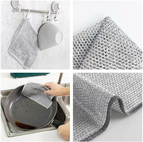 Non-Scratch Wire Cleaning Dishwash Dishcloth, Kitchen Washcloths for Washing Dishes, 10PCS, Silver
