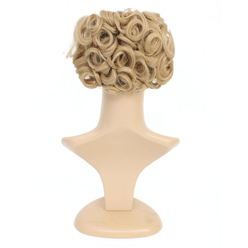 SWACC Short Messy Curly Hair Bun Extension, Honey Golden Blonde-18#, Easy Stretch Combs Clip-in Ponytail