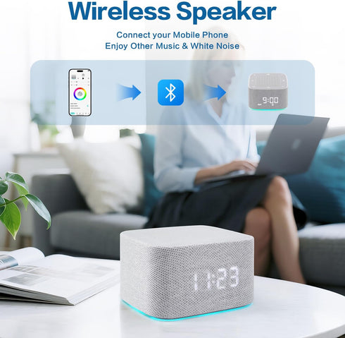 PLJVOYK White Noise Machine, Sound Machine, Alarm Clock,Travel Sound Machine,Sleep Night Lights Bluetooth App Control
