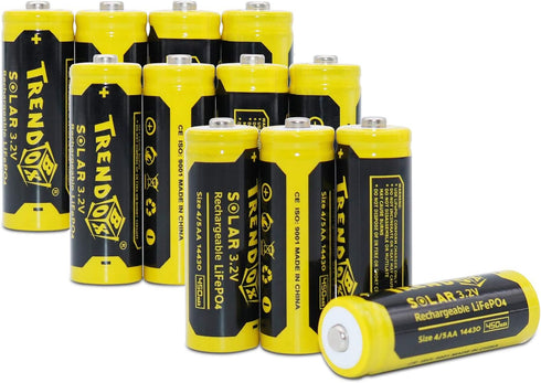 TRENDBOX 14430 3.2V 450mAh LiFePo4 Rechargeable Solar Batteries, 12 Pack