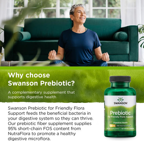 Swanson Prebiotic Capsules, Promotes Friendly Flora & Digestive Health, 120 Veggie Capsules, 750mg Each