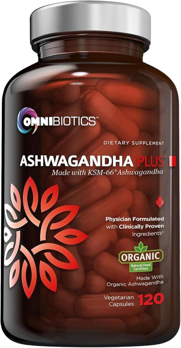 OmniBiotics Organic Ashwagandha Supplement – 1300mg Total Strength, 120 Vegan Capsules for Stress Relief