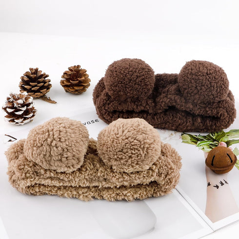 YISSION 2PCS Bear Ears No Slip Spa Headband for Face Wash, Makeup, Skincare, Elastic Hair Band for Women Girls (Brown