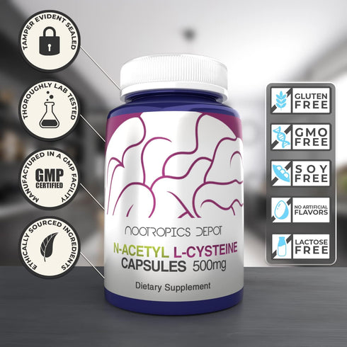 Nootropics Depot N-Acetyl L-Cysteine Capsules, 500mg, 180 Count, Supports Healthy Liver Function
