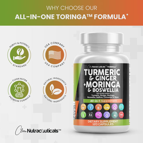 Turmeric Curcumin 30000mg, Ginger 3000mg, Moringa 50000mg, Joint Support Supplement for Women and Men, 120 Caps