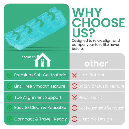 Iconikal 8-Pack Pedicure Gel Toe Separator - Soft Reusable Bunion Relief Spa Day Foot Care Supply