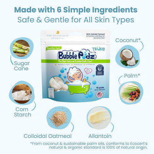 TruKid Bubble Podz Bubble Bath for Kids, Toddlers, & Babies, Gentle Colloidal Oatmeal Bath Bomb, pH Balanced, 24 Podz