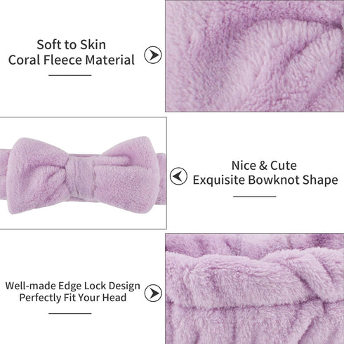 6 Pcs Spa Headband, Makeup Hair Band, Soft Coral Fleece Makeup Headband, Face Wash Headband, Bow Hair Band, Makeup Headband, Skincare Headbands, Makeup Headband for Face Washing Shower Skin Care Yoga