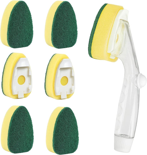 Soap Control Handle Dishwand Refills, 6 Sponge Heads Replacement, Heavy Duty Non-Scratch Scrubber for Dishwashing