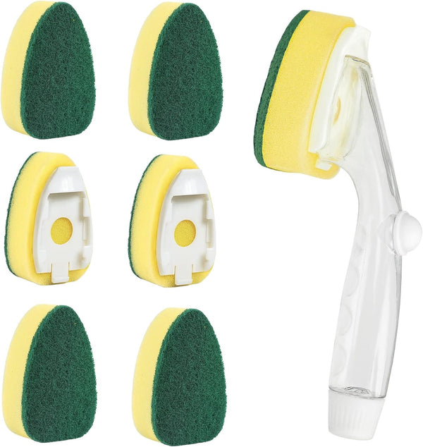Soap Control Handle Dishwand Refills, 6 Sponge Heads Replacement, Heavy Duty Non-Scratch Scrubber for Dishwashing