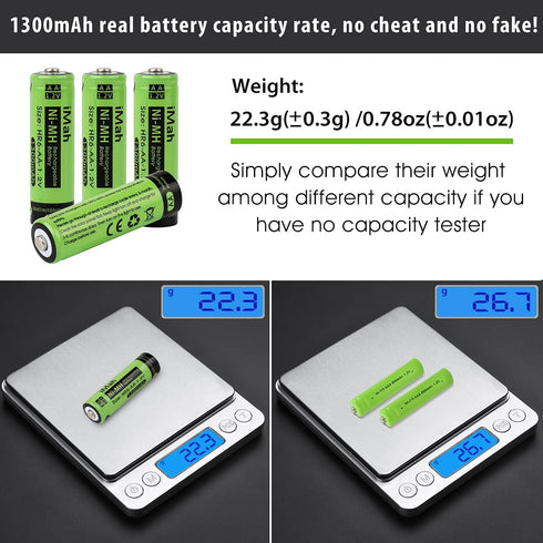 iMah 10-Pack AA Rechargeable Batteries for Solar Lights 1.2V 1300mAh Ni-MH, Also Work with Garden Lamps, Remotes, Mice and Other Household Devices