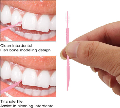 Coobbar 200pcs Double Head Dental Floss Interdental Toothpick Brush for Oral Care