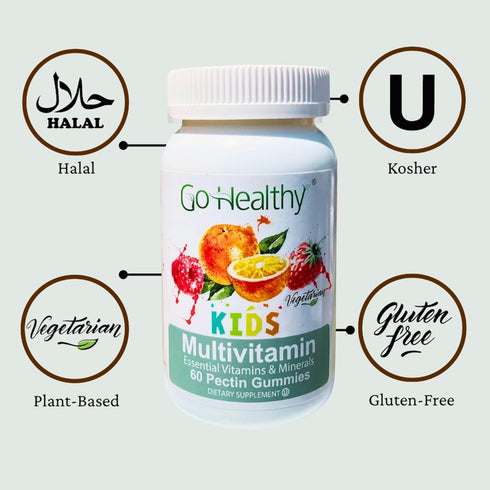 Go Healthy Kids Multivitamin Gummies - Immune Support, Kosher, Halal, Non-GMO, Gluten-Free, 30 Servings