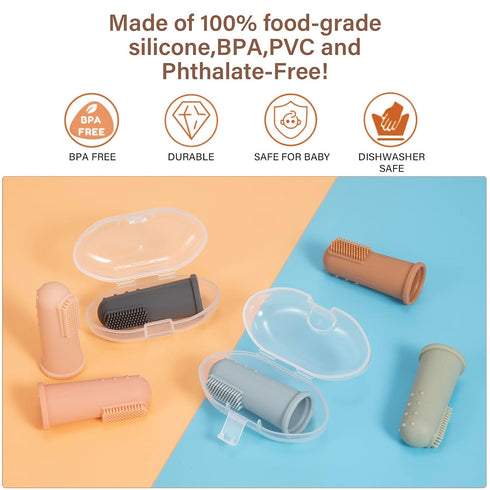 Baby Finger Toothbrush with Case, Food Grade Silicone, BPA Free, 2-Pack (Dusty Lilac + Apricot)