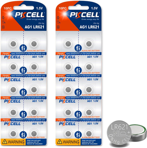 PKCELL 20 Pack SR621sw Watch Battery AG1 Battery 1.5V LR621 363 364 Watch