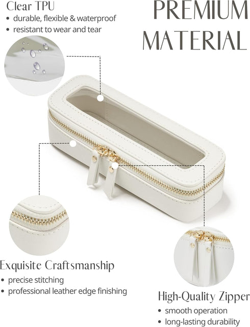 Slim Clear Makeup Brush Bag, Cute White Travel Toiletry Bag for Women, Waterproof Transparent Cosmetic Organizer