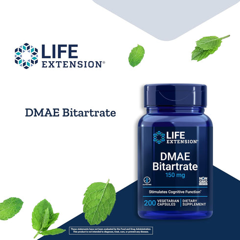 DMAE Bitartrate Supplement | 200 Capsules | For Brain Health, Focus & Memory | Non-GMO, Gluten-Free, Vegetarian