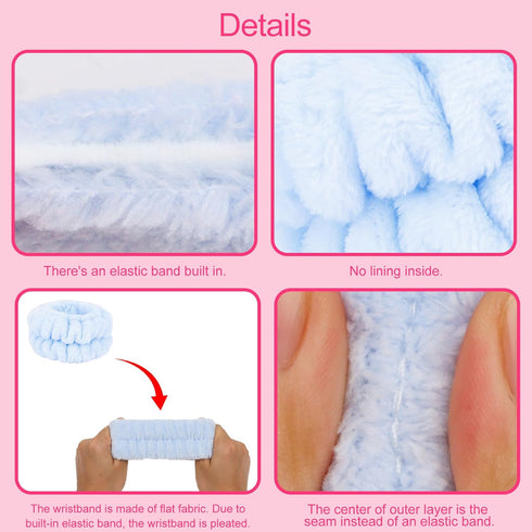 Wecoe Pink Blue Spa Headband and Wristband Set, Skincare Headband for Washing Face, Hair Claw Clips for Thick Hair