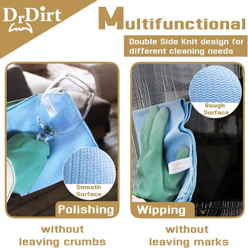 DrDirt Lint-Free Microfiber Glass Cleaning Cloth, Pack of 5 (14x14 inch), Streak-Free Wiping and Polishing