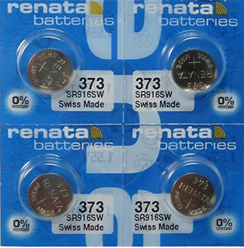 4 Renata 373 Button Cell Watch Batteries, 0% Hg Mercury Free
