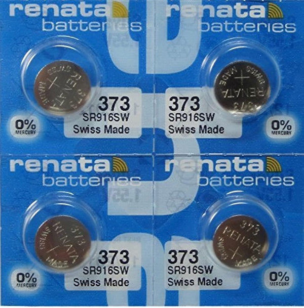 4 Renata 373 Button Cell Watch Batteries, 0% Hg Mercury Free
