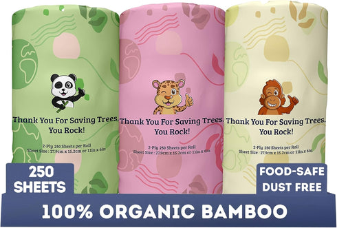 MOTHER EARTH Bamboo Paper Towels, 2-Ply, 3 Rolls, 250 Sheets per Roll, Gentle for Sensitive Skin & Daily Cleaning Tasks