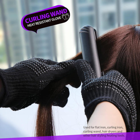Teenitor Heat Resistant Glove with Silicone Bumps, Professional Heat Press Gloves for Hair Styling, Black