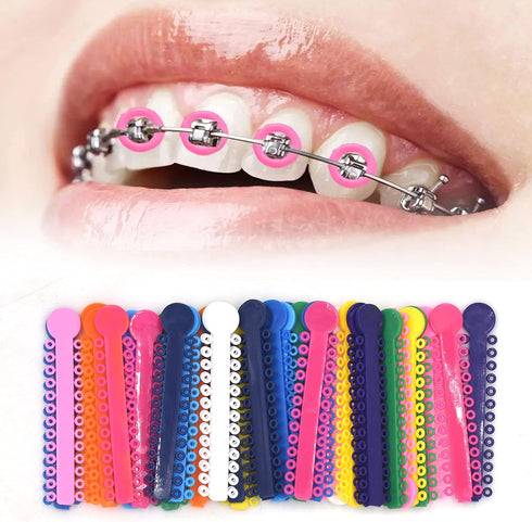Angzhili Dental Orthodontic Ligature Ties, Multi-color 1040pcs, Gray Ligature Gun, Braces Rubber Band Tool