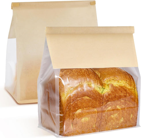 Ocmoiy 100Pcs Large Paper Bread Bags, Resealable Sourdough Bread Bags, Clear Front