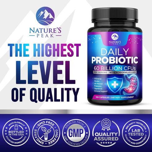 Daily Probiotics and Prebiotics 60 Billion CFU, 10 Strains + 4 Prebiotics, Digestive Nutritional Supplement for Women &