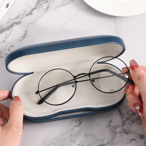MoKo Double Eyeglass Case - Contact Lens Holder with Mirror & Tweezers, Portable Storage Kit for Men & Women, Blue