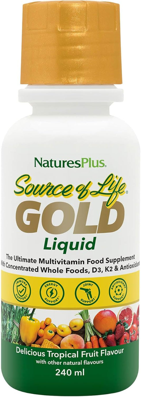 Natures Plus Source of Life Gold Multivitamin Liquid - 8 oz with Vitamins D3, B12 & K2 for Blood, Bone & Immune Support