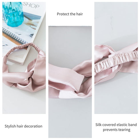 ZIMASILK 100% Mulberry Silk Twisted Headband, Elastic Hair Wrap Accessory for Women, Pink