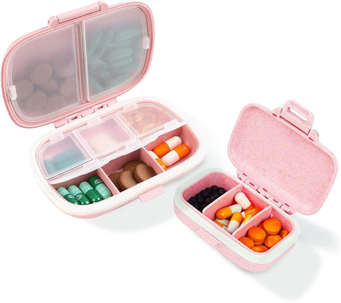 2 Pack Pill Case Organizer, Travel Waterproof Pocket Container with Label, Portable Pink Medicine Case for Vitamins