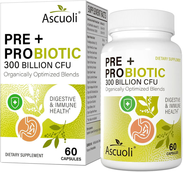 Ascuoli Probiotics for Women & Men, 300 Billion CFU, 22 Strains + 15 Organic Herbs, 60 Capsules
