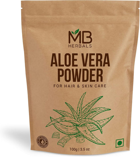 MB Herbals Aloe Vera Powder 3.5 oz / 100 Gram, Aloe barbadensis for Face Packs and Hair Packs