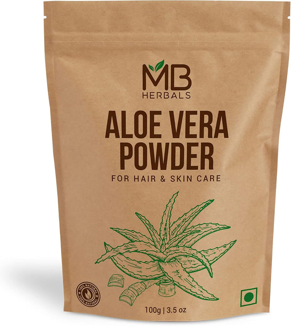 MB Herbals Aloe Vera Powder 3.5 oz / 100 Gram, Aloe barbadensis for Face Packs and Hair Packs