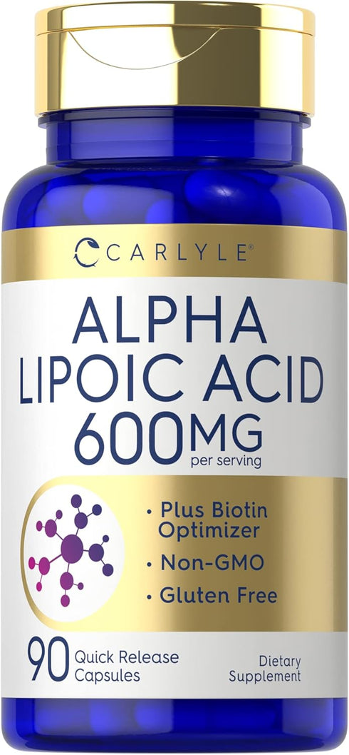 Carlyle Alpha Lipoic Acid 600mg with Biotin Optimizer, 90 Capsules, Non-GMO & Gluten Free Supplement