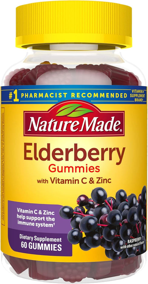 Nature Made Elderberry with Vitamin C and Zinc, 60 Elderberry Gummies, Dietary Supplement for Immune Support