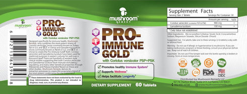 PRO-Immune Gold, Best Immune Support, Clinically Studied Mushroom Extract, Antioxidant Supplement, 60 Tablets