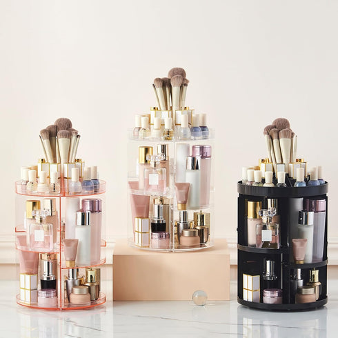 SUNFICON 360 Rotation Makeup Organizer, Crystal Clear Acrylic Cosmetic Storage Holder for Bathroom and Vanity
